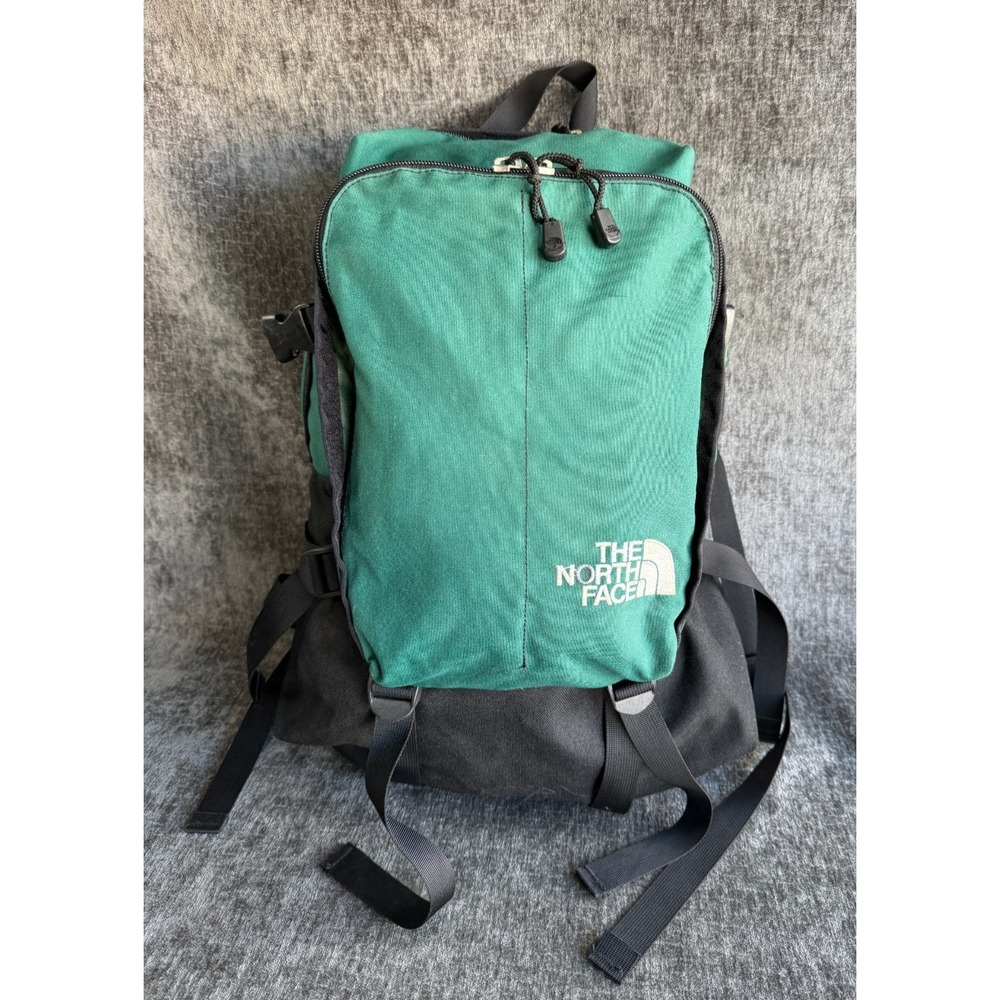 Vintage The North Face Backpack Green Black Nylon Hiking Daypack Travel Gorpcore